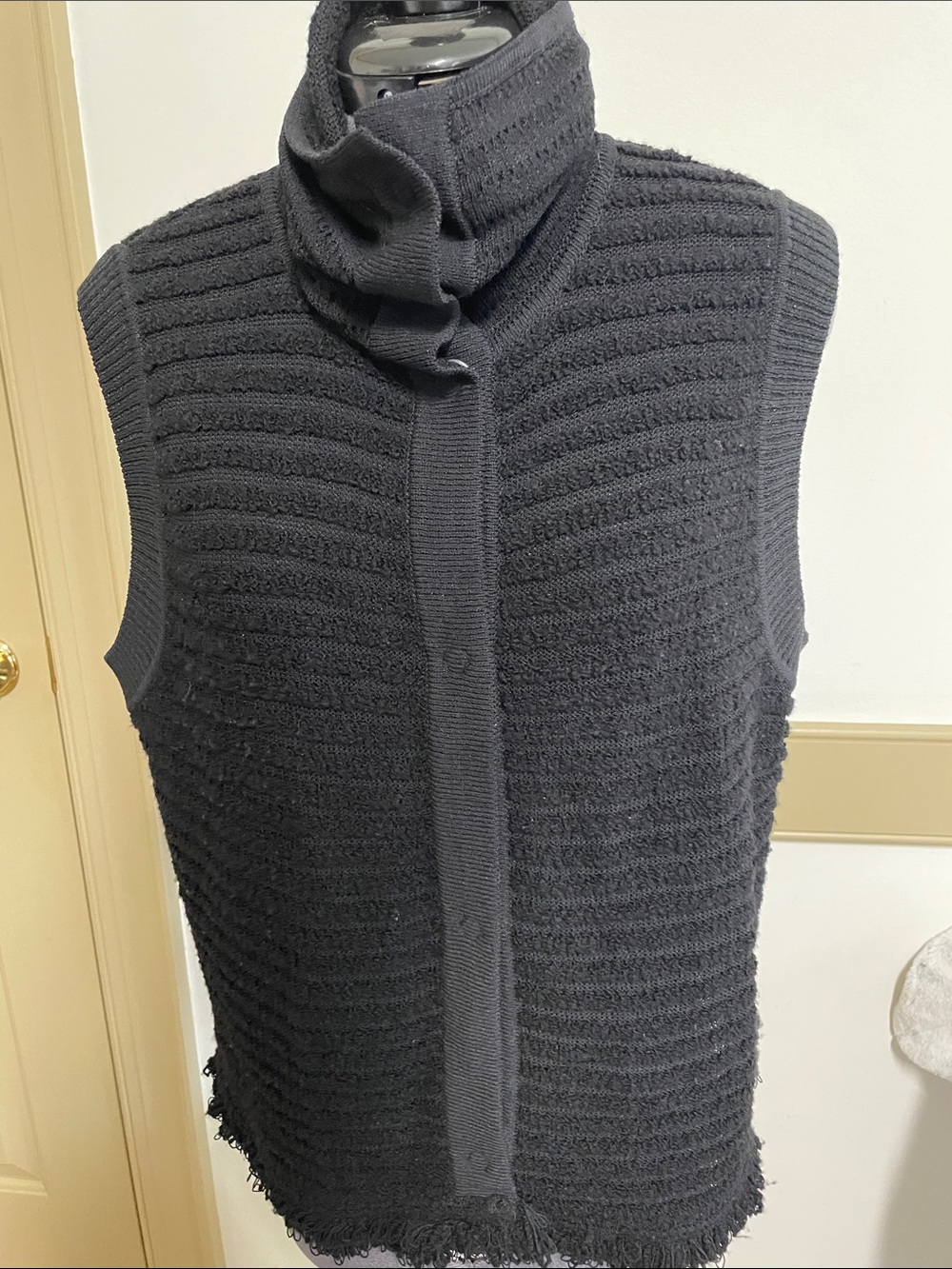 St. John Black Sleeveless Turtleneck Knit Vest